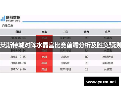 莱斯特城对阵水晶宫比赛前瞻分析及胜负预测